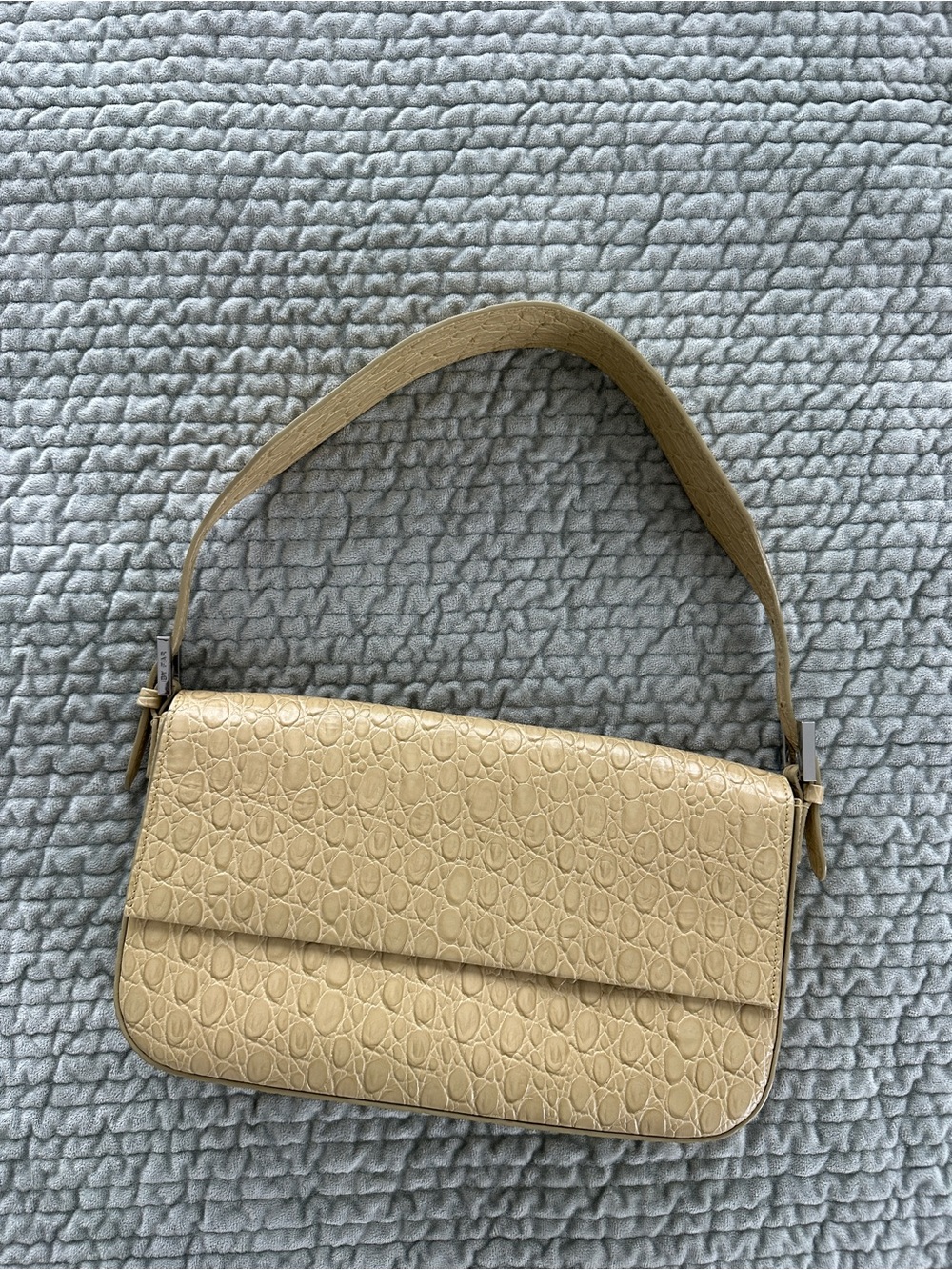 BY FAR Beige Embossed Leather Shoulder Bag perfect condition like new